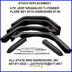 97-06 Jeep Wrangler TJ 6 PC Replacement Stock Fender Flare Kit With Hardware